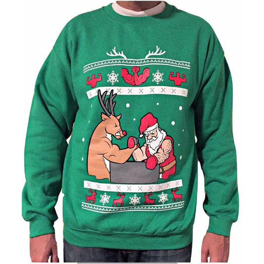 ARM WRESTLING - Green "Ugly" Christmas Sweaters Snowtorious Small Adult 