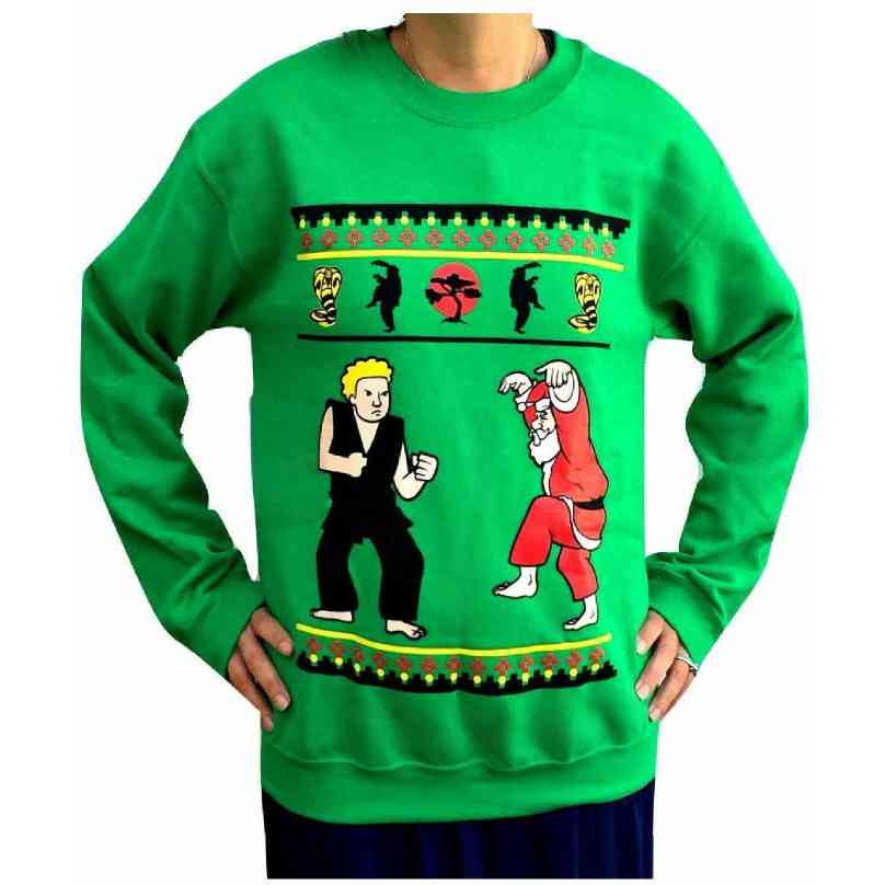 KARATE SANTA - Green "Ugly" Christmas Sweaters Snowtorious Small Adult 