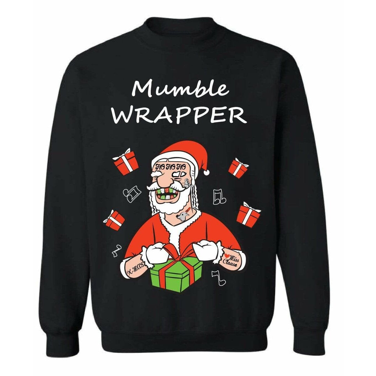 MUMBLE WRAPPER - Black "Ugly" Christmas Sweaters Snowtorious Small Adult 