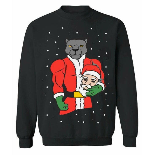 PANTHER SANTA - Black "Ugly" Christmas Sweaters Snowtorious Unisex - Small 