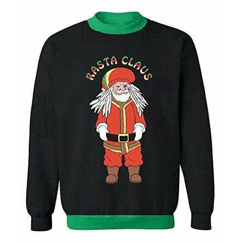 RASTA CLAUS - Black with Green "Ugly" Christmas Sweaters Snowtorious Unisex - Small 