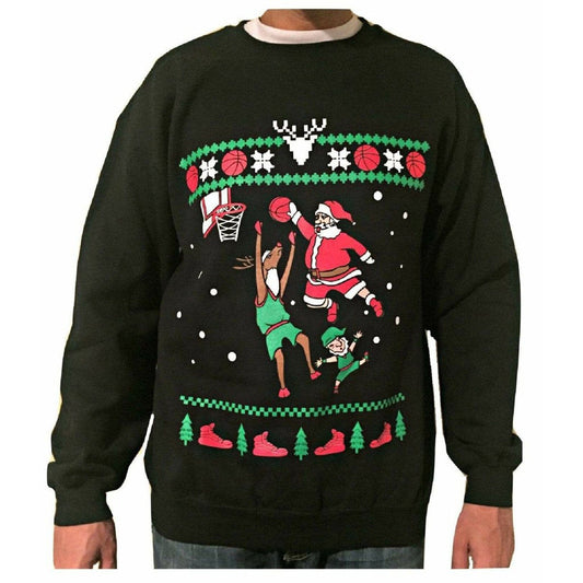 DUNKING SANTA - Black "Ugly" Christmas Sweaters Snowtorious Small Adult 