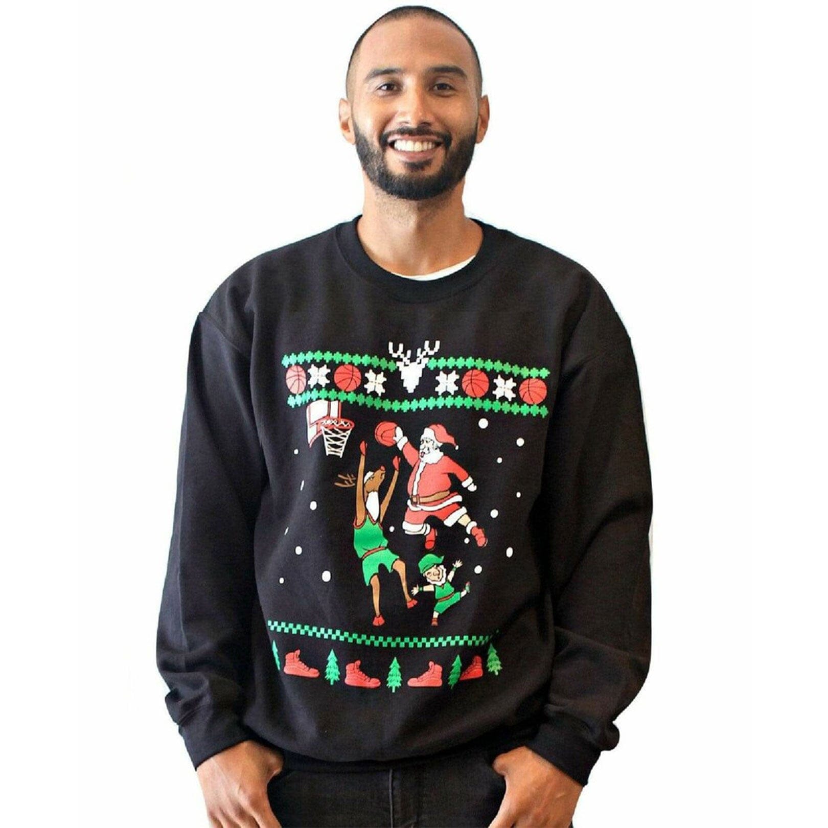 DUNKING SANTA - Black "Ugly" Christmas Sweaters Snowtorious 