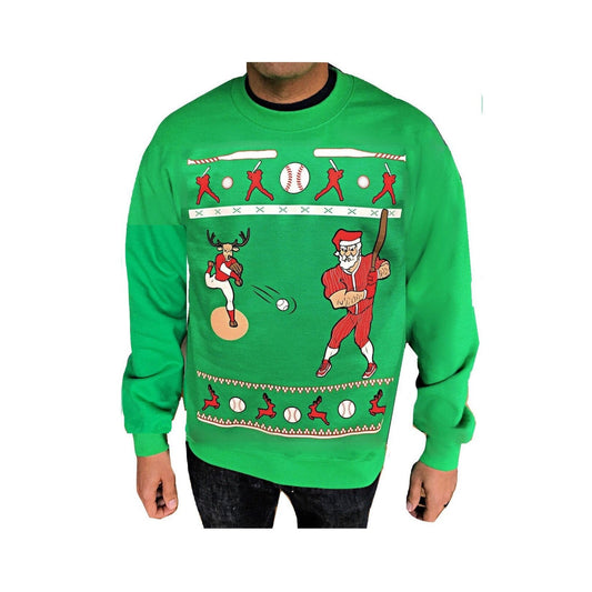 BASEBALL - SLUGGER SANTA - Green "Ugly" Christmas Sweaters Snowtorious 